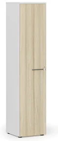 Úzka kancelárska skriňa PRIMO WHITE, 1781 x 400 x 420 mm, biela/dub prírodná