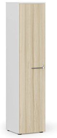 Úzka kancelárska skriňa PRIMO WHITE, 1781 x 400 x 420 mm, biela/dub prírodná