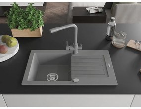 Mexen Pablo, granitový drez 752x436x161 mm, 1-komorový a šedá batéria Duero, šedá, 6510-71-671600-71
