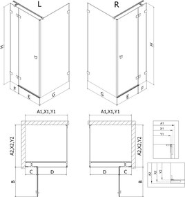 Mexen Lunar T, sklápací sprchový kút ľavý 100 x 120 cm, 8mm číre sklo, medený matný profil, 834T-100-120-65-00-L