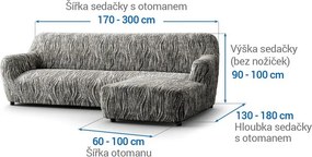 Bielastické poťahy UNIVERSO NOVÉ žíhané čiernobiele sedačka s otomanom vpravo (š. 170 - 300 cm)