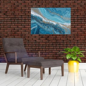 Obraz - Bledomodrý mramor so zlatom I. (90x60 cm)