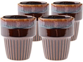 Súprava 4 keramických hrnčekov Rustik 100 ml, tmavohnedá