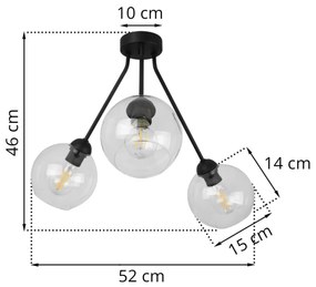 Stropné svietidlo Haga Trio, 3x transparentné sklenené tienidlo