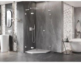 Mexen Lunar, L päťuholníkový sprchový kút naklápací doľava 100 x 100 cm, 8mm číre sklo, biely profil, 831L-100L-100P-20-00-L