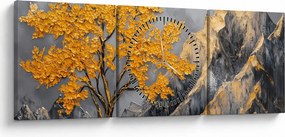 Obraz – Zlatý strom v horách (s hodinami) (90x30 cm)