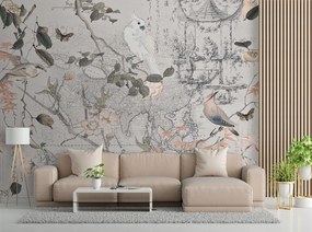 Gario Fototapeta Vintage mapa a vtáky - Andrea Haase Materiál: Vliesová, Rozmery: 300 x 210 cm