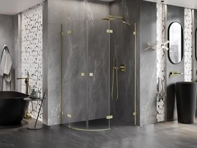Mexen Lunar, pravý polkruhový sprchový kút 80 x 70 cm, 8mm číre sklo, zlatý matný profil, 833-080P-070L-55-00
