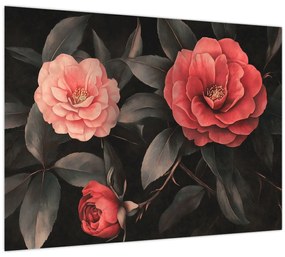 Obraz - Červené kvety na tmavom pozadí (70x50 cm)