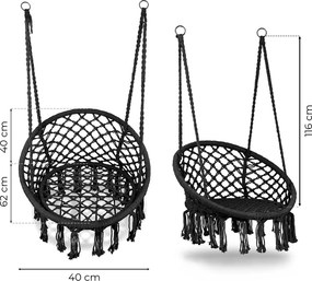 MultiGarden Závesné boho záhradné kreslo - čierne MultiGarden