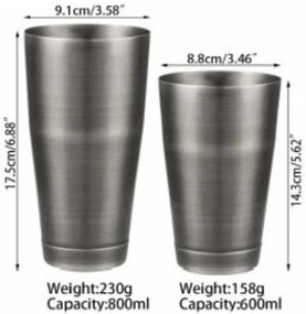 Set mosadzných šejkrov 600/800ml