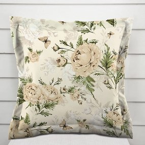 Biante Bavlnená obliečka na vankúš s lemom Sandra SA-473 Pivonky s motýlikmi na vanilkovom 30 x 50 cm