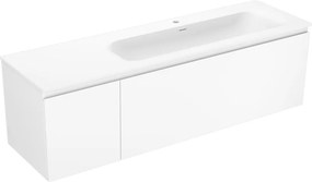 Mexen Orio, kúpeľňová skrinka 160 cm s pravým umývadlom Vela, 1S, 1D, biela matná, 91A13-16047-3-BBFF01-W23P01