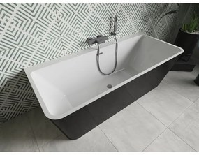 Mexen Volta, voľne stojaca nástenna vaňa 170 x 75 cm, biela-čierna, brúsený grafit prepad, 51131707575-95