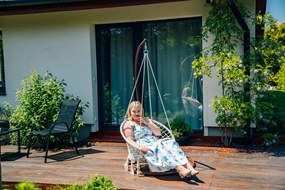Béžové závesné kreslo KOLUMBIA s čiernym stojanom