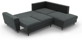 Tmavosivá zamatová rozkladacia/s úložným priestorom rohová pohovka (pravý roh/do L) Kyoto – Cosmopolitan Design