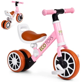 Odrážadlo/Balančný bicykel s pedálmi 2v1 ružová ECOTOYS