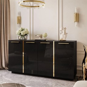 KOMODA SANTINO 4D ČIERNY LESK + ZLATÁ 158 cm
