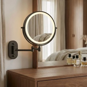 Rea Glow, kozmetické LED zrkadlo nástenné 20 cm, čierna matná, HOM-70000