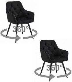 Set dvoch jedálenských otočných stoličiek JORK360 zamatové, čierne (čierne nohy) 2 ks
