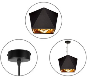 Závesné svietidlo Diamond Gold, 1x čierne/zlaté textilné tienidlo