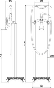 Mexen RETRO voľnostojaca vaňová batéria, zlatá, 75933-50