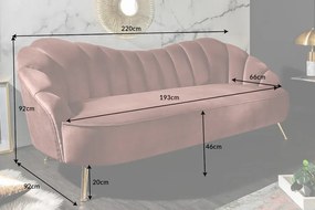 Trojmiestna pohovka ARIELLE 220 cm nadčasová ružová zamatová