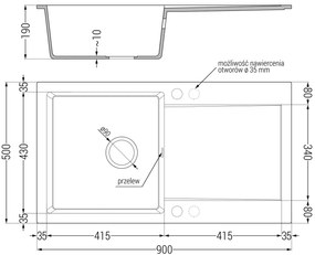 Mexen Leo, drez granitový 900x500x190 mm, 1-komorový, čierna s chrómovým sifónom a čierna drezová batéria Rita, 6501-77-670300-70