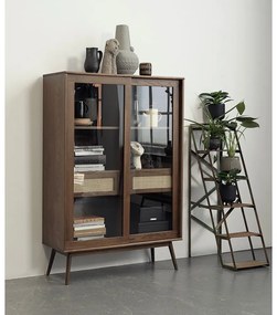 Tmavohnedá vitrína v dekore duba s posuvnými dverami 110x160 cm Barrali – Unique Furniture