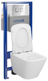 Cersanit City, System50 PNEU podomietkový rám + závesná wc misa City Square CleanOn + chrómové tlačidlo Circle, S701-776