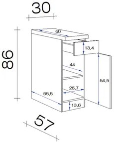 Kuchynská skrinka dolná s dvierkami Flex Well Focus šírka 30 cm dekor agát/baklažán