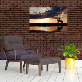 Obraz - Jazdec na koni pri západe slnka (90x60 cm)