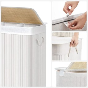 SongmicsHome Bambusový kôš na bielizeň GITA, 150 l, biela