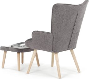 Relaxačné kreslo ušiak LISA + taburet — masív, látka, čiernobiely patchwork
