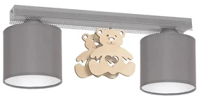 Detské stropné svietidlo Bear, 2x sivé textilné tienidlo, gre
