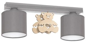 Detské stropné svietidlo Bear, 2x sivé textilné tienidlo, gre