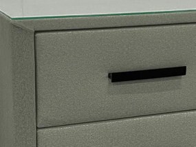 Nočný stolík s 2 zásuvkami Joy, olivovo zelená látka