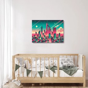 Sklenený obraz – Veľkomesto v pop-art štýle (70x50 cm)