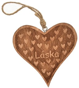 InDecor Závesné srdce z mangového dreva Láska, 15 x 2 x 15 cm