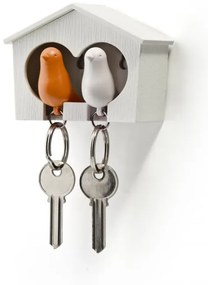 Nástenný držiak s kľúčenkami Qualy Duo Sparrow, biela búdka/ biela + oranžová kľúčenka