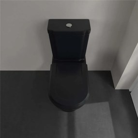 VILLEROY &amp; BOCH Hommage WC misa kombi s hlbokým splachovaním, zadný odpad, 370 x 725 mm, Pure Black, s povrchom CeramicPlus, 666210R7