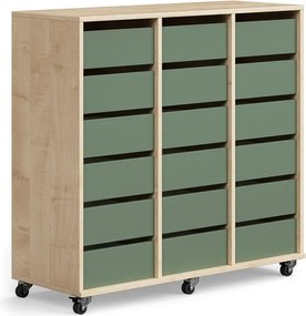 Úložná skriňa CASPER, 18 zásuviek, breza, tmavozelená