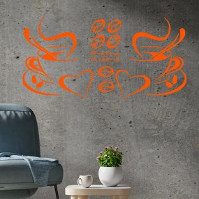 Veselá Stena Samolepka Dva hrnčeky so zrnkami kávy Farba: oranžová, Veľkosť: 40 x 20 cm