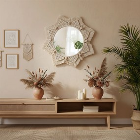Okrúhle nástenné zrkadlo BOHO 55 cm béžové