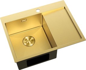 Mexen Exar, 1-komorový nerezový drez s odkvapkávačom, ľavý, 620 x 480 mm, brúsená zlatá, vzor voština, 6431621005L-55HC