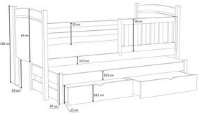 Detská posteľ z masívu borovice SABINA s prístelkou a šuplíky - 200x90 cm - BIELA