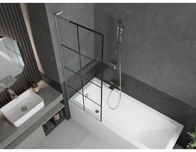 Mexen Next L, 1-krídlová vaňová zástena 70 x 150 cm, 6mm číre sklo-čierny vzor, 6mm číre sklo, profil brúsená oceľ, 895-070-000-03-77-97