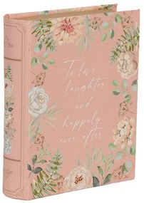 Ružový úložný box s kvetmi v tvare knihy Book Van - 17*14*5 cm