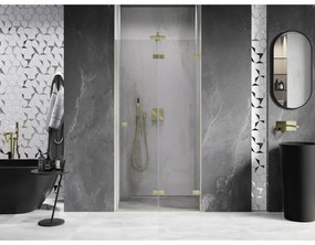 Mexen, Mexen Lunar-F pravé sklápacie sprchové dvere 75 cm, transparentné, brúsené zlaté - 836-075-000-55-00-P