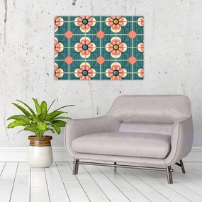 Sklenený obraz - Retro vzor s kvetmi (70x50 cm)